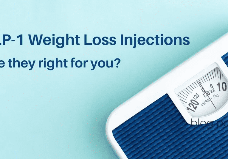 Scale with text about weight loss injections.